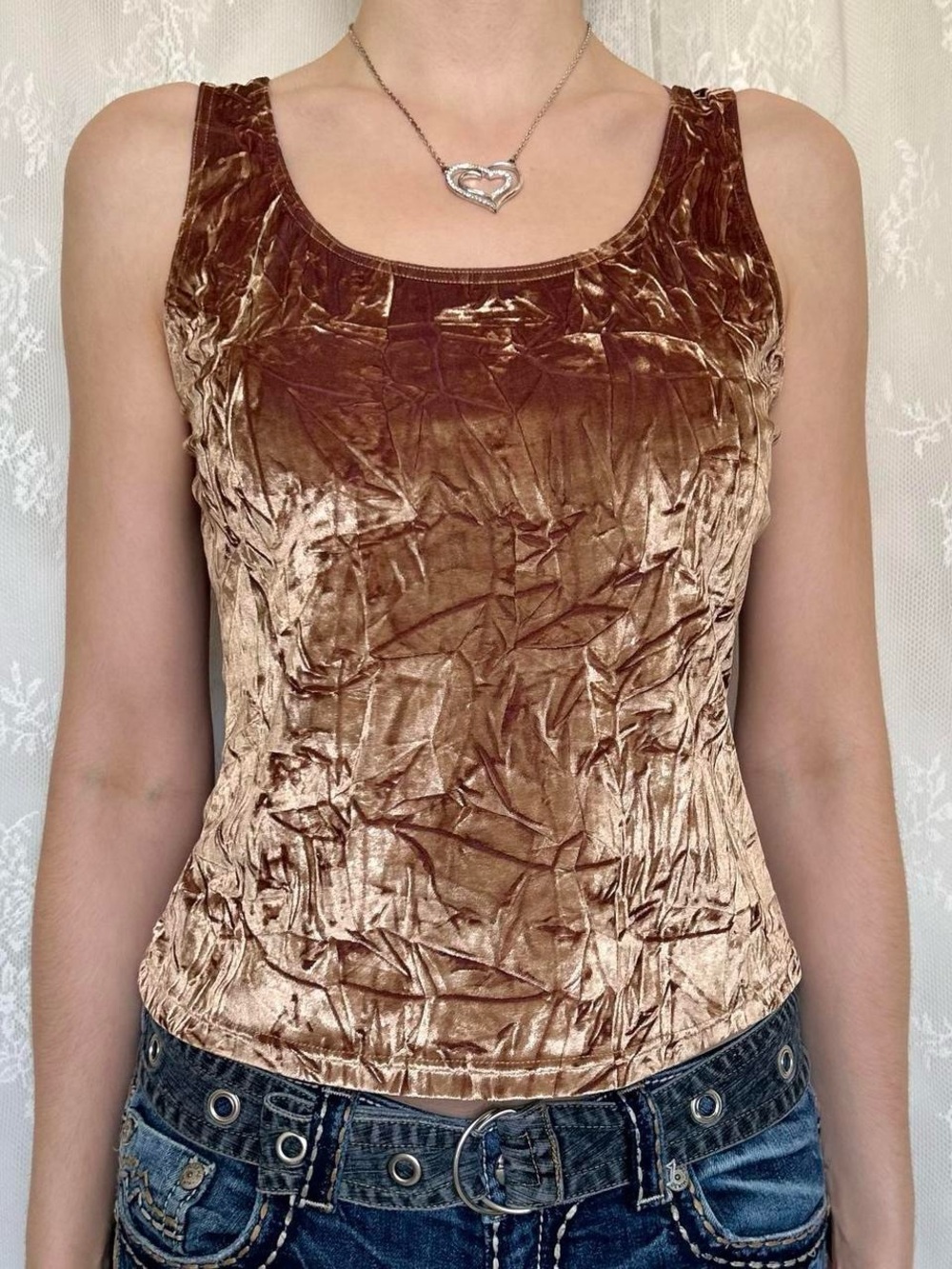 Vintage Fairycore Gold Velvet Tank Top